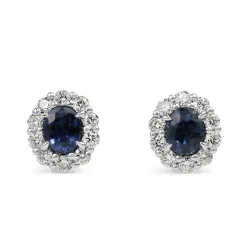 18ct White Gold Sapphire and Diamond Halo Stud Earrings