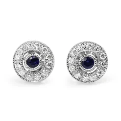 18ct White Gold Sapphire and Diamond Halo Earrings