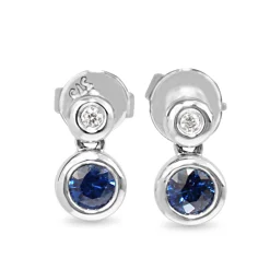 9ct White Gold Sapphire and Diamond Bezel Earrings