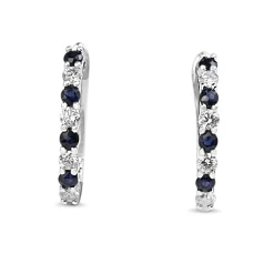 9ct White Gold Sapphire and Diamond Hoop Earrings