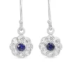 9ct White Gold Sapphire and Diamond Daisy Drop Earrings