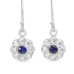 9ct White Gold Sapphire and Diamond Daisy Drop Earrings