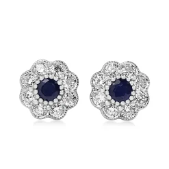 9ct White Gold Sapphire and Diamond Daisy Style Stud Earrings