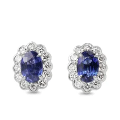 18ct White Gold Sapphire and Diamond Daisy Stud Earrings