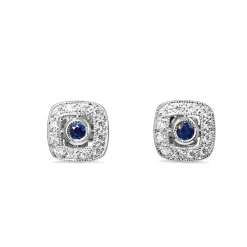 9ct White Gold Sapphire and Diamond Halo Stud Earrings