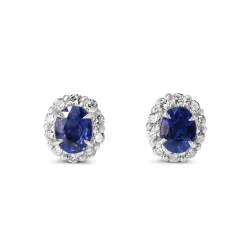 18ct White Gold Sapphire and Diamond Halo Earrings