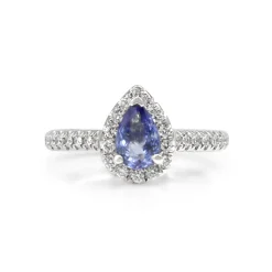 18ct White Gold Sapphire and Diamond Pear Halo Ring