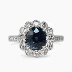 18ct White Gold Sapphire and Diamond Halo Ring