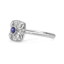 18ct White Gold Sapphire and Diamond Deco Style Ring