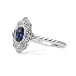 18ct White Gold Sapphire and Diamond Deco Style Ring