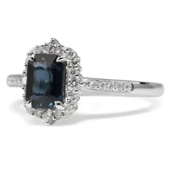 18ct White Gold Sapphire and Diamond Vintage Style Halo Ring