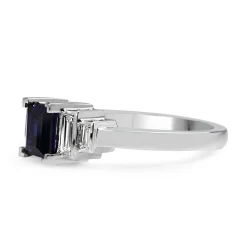 18ct White Gold Sapphire and Baguette Diamond 5 Stone Ring