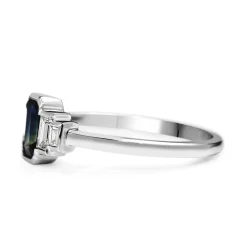 18ct White Gold Sapphire and Baguette Diamond 5 Stone Ring
