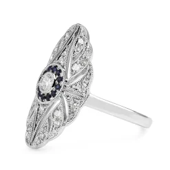 18ct White Gold Sapphire and Diamond Deco Style Ring