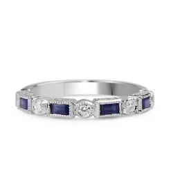 9ct White Gold Sapphire and Diamond Deco Style Band Ring