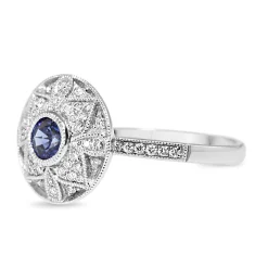 18ct White Gold Sapphire and Diamond Deco Style Ring