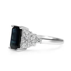 18ct White Gold Sapphire and Diamond Deco Style Ring