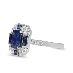 18ct White Gold Sapphire and Diamond Deco Style Ring