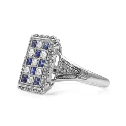 18ct White Gold Sapphire and Diamond Checkerboard Ring