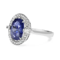 18ct White Gold Sapphire and Diamond Deco Style Ring