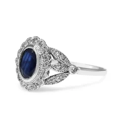 9ct White Gold Sapphire and Diamond Daisy Cluster Ring