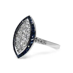 9ct White Gold Sapphire and Diamond Cluster Marquise Deco Style Ring