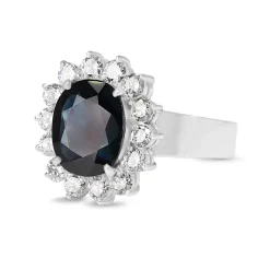18ct White Gold Sapphire and Diamond Halo Cluster Ring