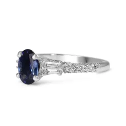 14ct White Gold Sapphire and Baguette Diamond Pavé Ring