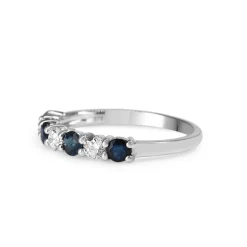 9ct White Gold Sapphire and Diamond Shared Claw Band Ring