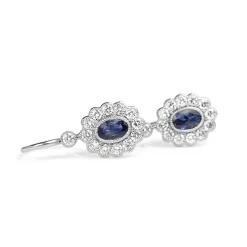 18ct White Gold Sapphire and Diamond Daisy Drop Earrings