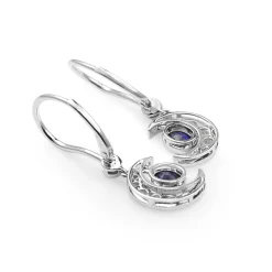 18ct White Gold Sapphire and Diamond Crescent Moon Earrings