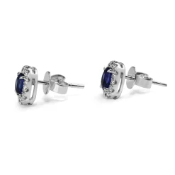 18ct White Gold Sapphire and Diamond Oval Halo Earrings