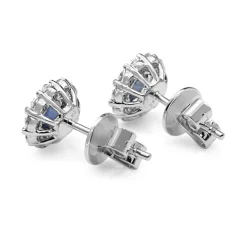 18ct White Gold Sapphire and Diamond Halo Stud Earrings