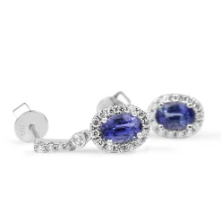 18ct White Gold Sapphire and Diamond Drop Halo Earrings