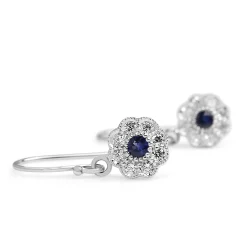 9ct White Gold Sapphire and Diamond Daisy Drop Earrings