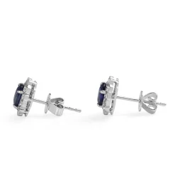 18ct White Gold Sapphire and Diamond Daisy Stud Earrings