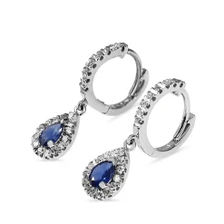 18ct White Gold Sapphire and Diamond Pear Shaped Halo Earrings