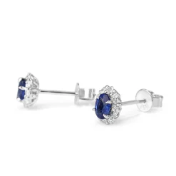 18ct White Gold Sapphire and Diamond Halo Earrings