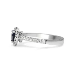 18ct White Gold Sapphire and Diamond Heart Halo Ring