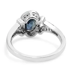 18ct White Gold Sapphire and Diamond Halo Vintage Style Ring