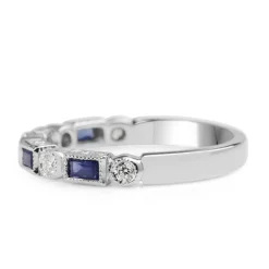 9ct White Gold Sapphire and Diamond Deco Style Band Ring