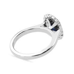 18ct White Gold Sapphire and Single Cut Diamond Daisy Style Halo Ring