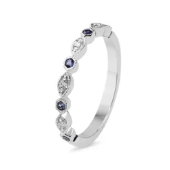 18ct White Gold Sapphire and Diamond Vintage Style Half Hoop Band Ring