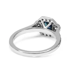 18ct White Gold Sapphire and Diamond Halo Art Deco Style Ring