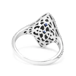 9ct White Gold Sapphire and Diamond Art Deco Style Ring