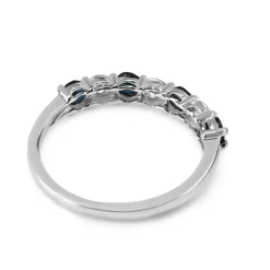 9ct White Gold Sapphire and Diamond Shared Claw Band Ring