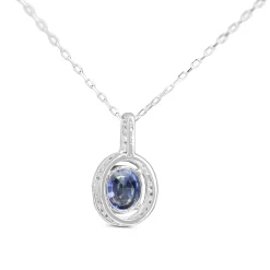 18ct White Gold Sapphire and Diamond Halo Necklace