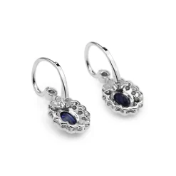 18ct White Gold Sapphire and Diamond Daisy Drop Earrings