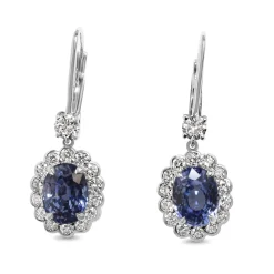 18ct White Gold Sapphire and Diamond Daisy Style Drop Earrings