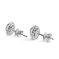 18ct White Gold Sapphire and Diamond Daisy Stud Earrings